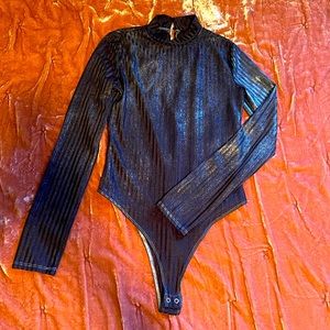 Leotard/bodysuit shiny black & gray